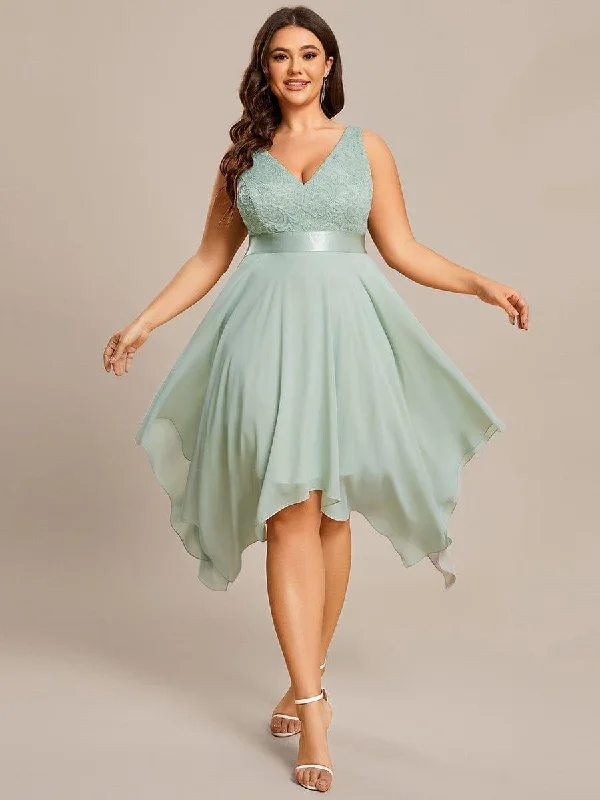 Midi dresses with sheer panels for a touch of allure pretty COSTA|Plus Size Stunning V Neck Prom Lace Dress for Women