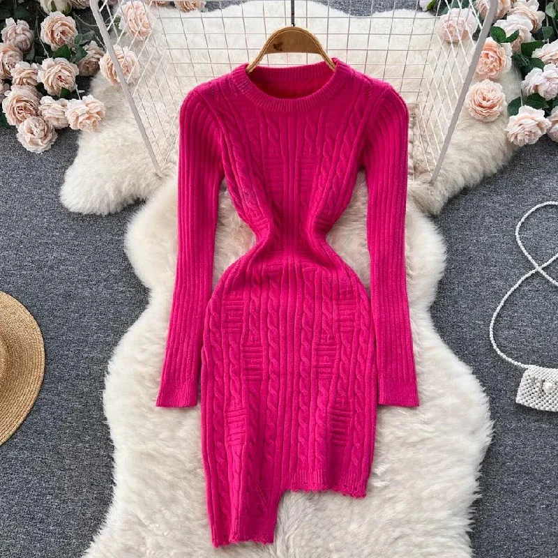 Plaid mini dresses for fall fashion Aaron Knitted Bodycon Dress