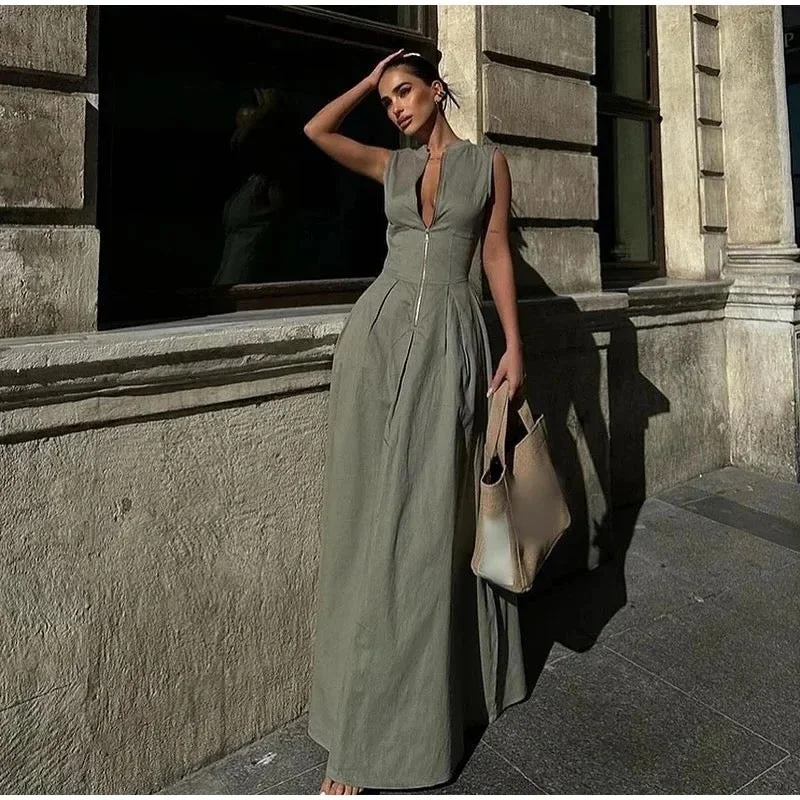 Midi dresses with halter necks for a stylish and comfortable option Jamie Holiday Statement Zipper Up Maxi Dress