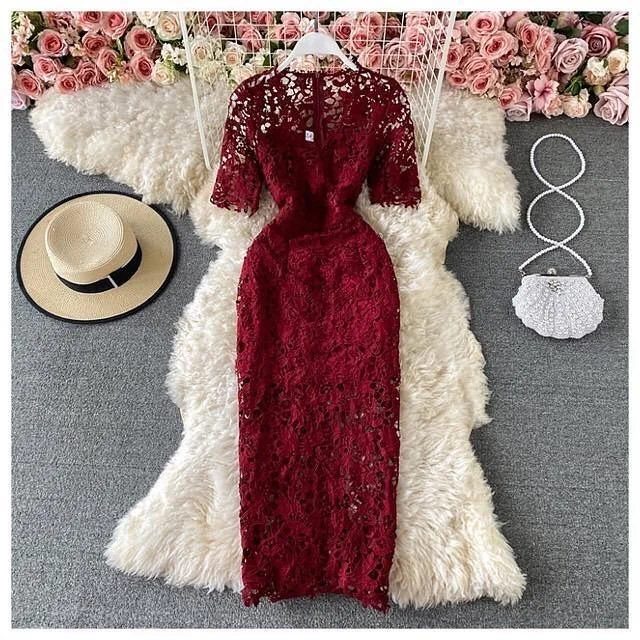 Midi dresses with belted waists to accentuate the figure Kelly Luxury Lace Dress