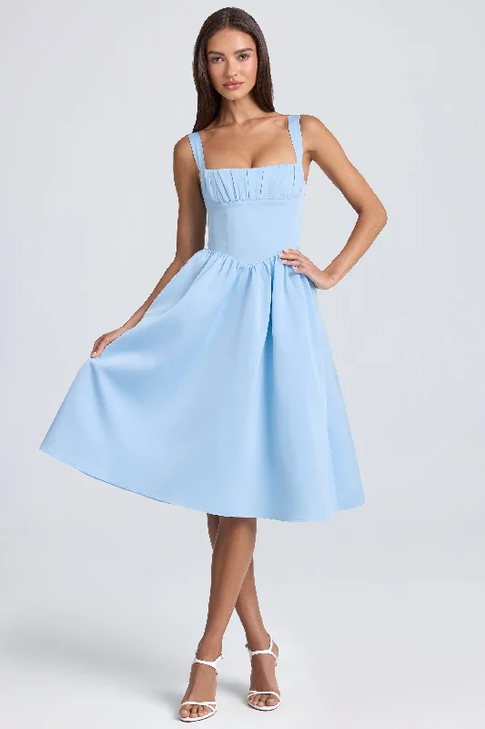 High - low midi dresses with geometric patterns for a modern party Draped Corset Midaxi Dress in Powder Blue