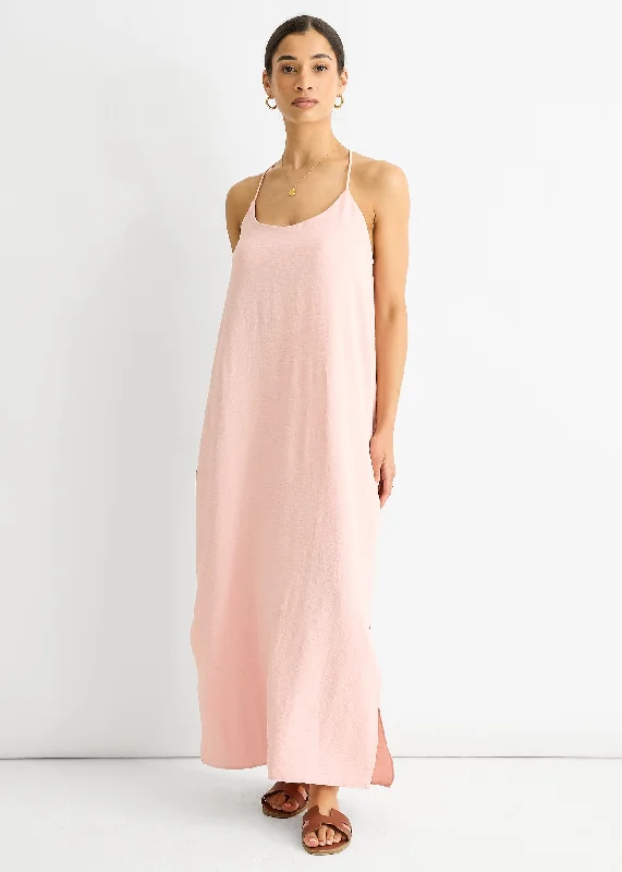 Maxi - inspired midi dresses with flowing fabrics for a beachy vibe Blush Strappy Cross Back Airflow Oversized dress