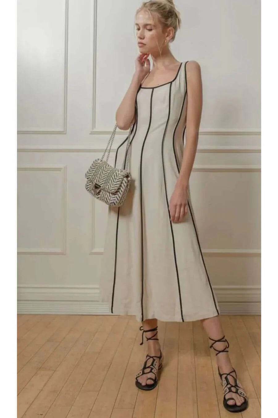 Midi dresses with geometric cutouts for a contemporary and edgy look Harret Breezy Summer Dress in Beige