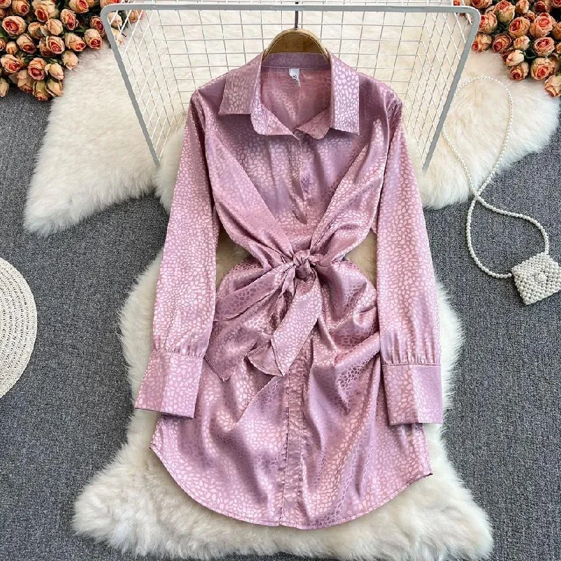 Mini dresses with side slits for a sexy appeal Lipasa Satin Shirt Dress