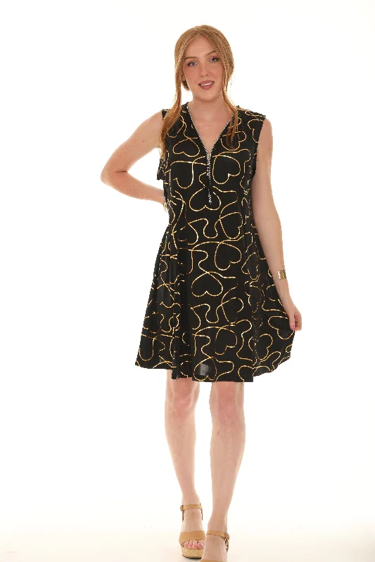 Animal print mini dresses for a bold statement Heart Print Zip-Front Sleeveless Dress