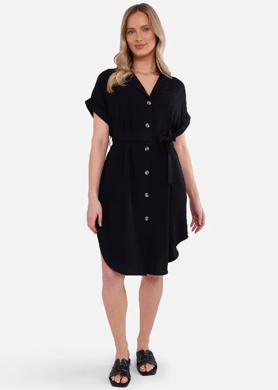 Midi dresses with pleated skirts for a timeless and elegant appeal Black Utility Belted Oversized Viscose Shirt Dress