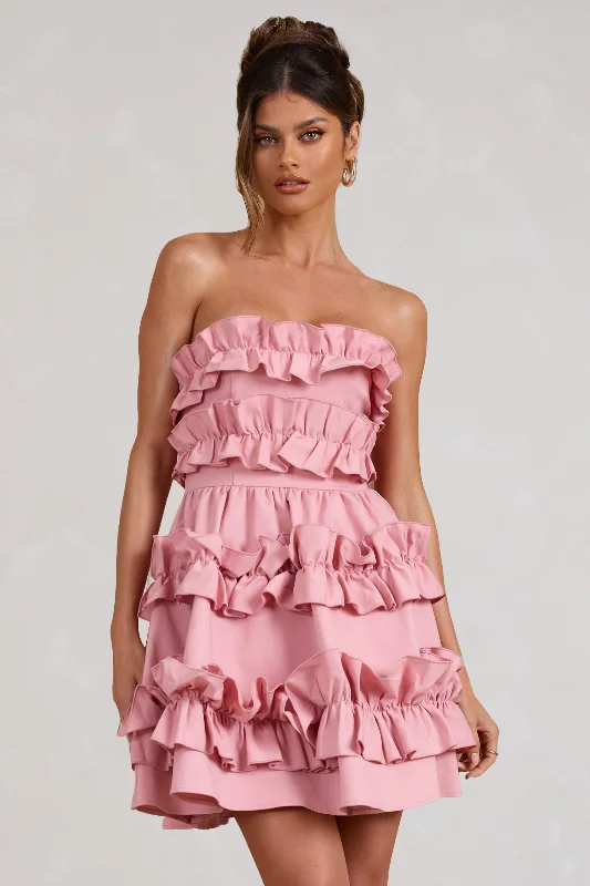 Mini dresses with fringe for a bohemian style Rosette | Blush Ruffled Bandeau Mini Dress