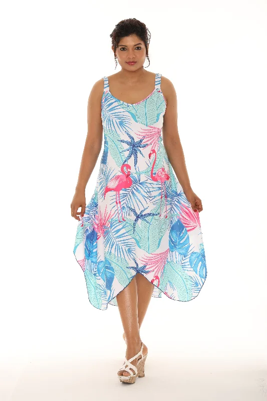 Midi dresses with satin - finish fabrics for a luxurious feel Swan & Flower Print Sleeveless Resort Short Dress