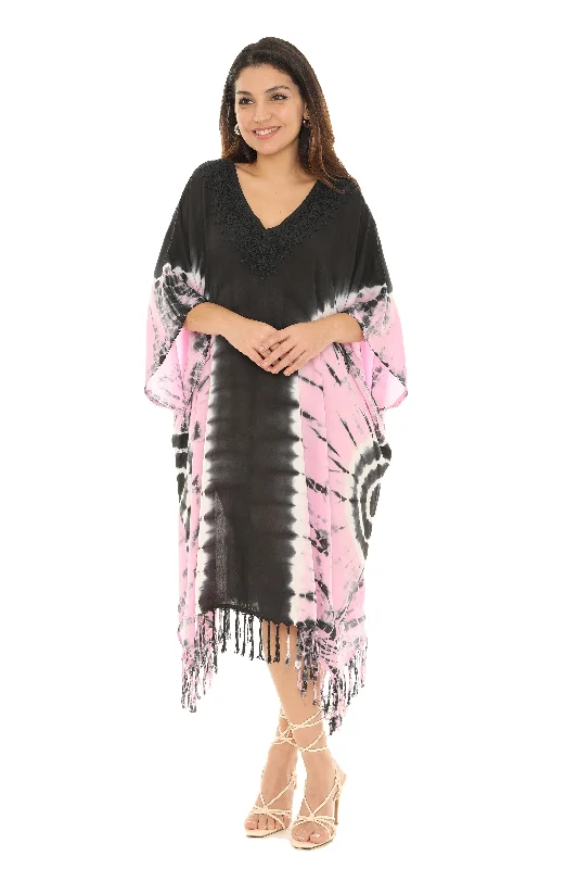 Mini dresses with embroidered details for a unique touch Caftan Style Fringes Hem Dress
