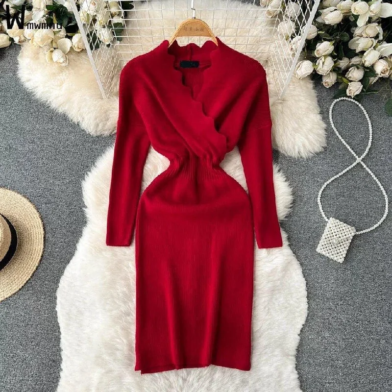 Wrap - style midi dresses in silk for a sophisticated office look Lucas Woolen Dress