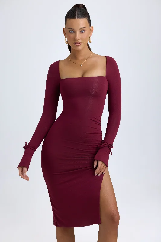 Midi dresses with empire waists for a flattering maternity option Modal Square-Neck Midi Dress in Wine Red