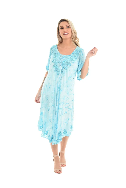 Midi dresses with cotton - blend materials for everyday comfort Tie Dye Short Sleeves Rayon Sundress