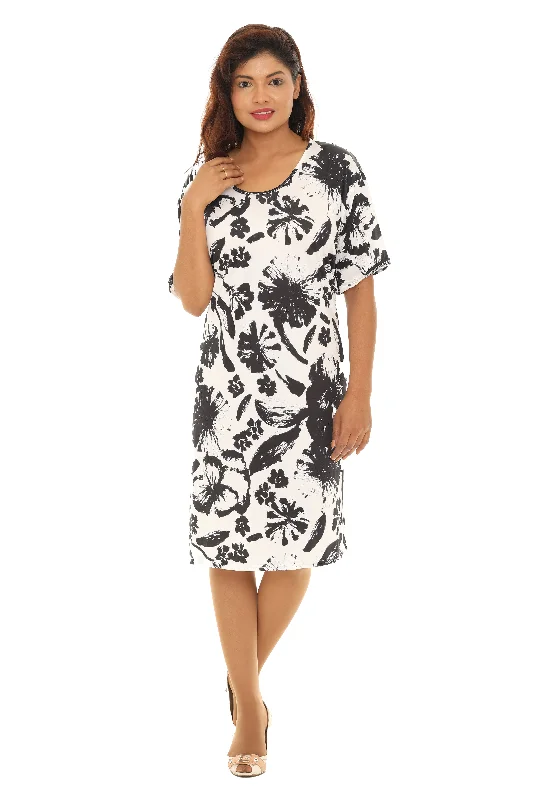 Mini dresses with ruched bodices for a feminine touch Abstract Floral print Scoop Neck Short-Sleeves Dress