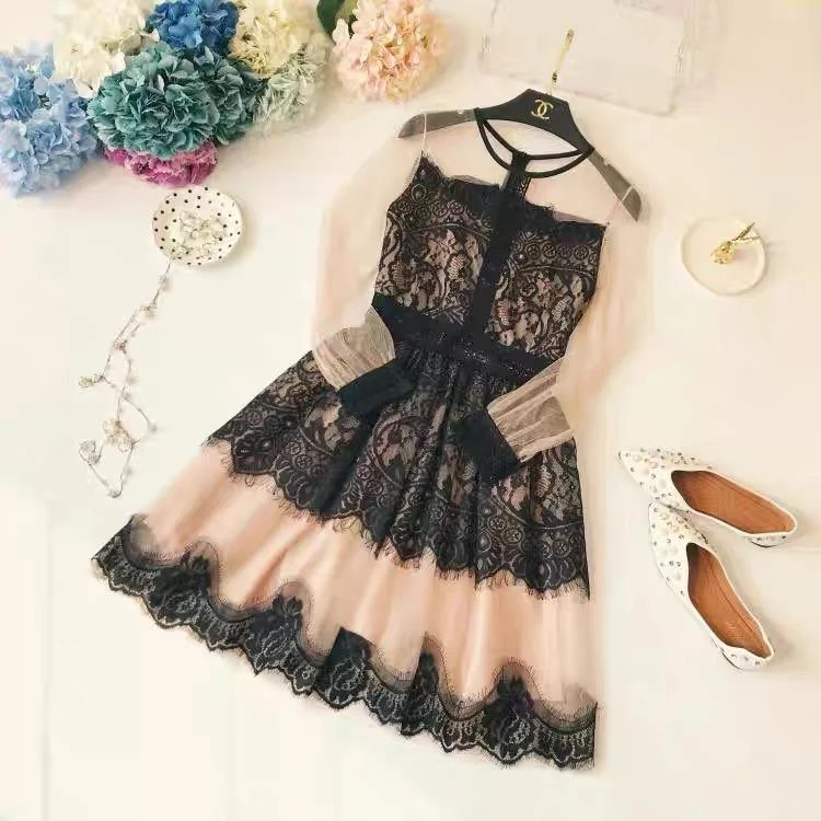 Mini dresses with off - the - shoulder styles Vintage Lace Dress
