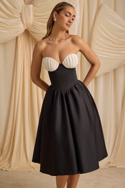 Midi dresses with cotton - blend materials for everyday comfort Strapless Corset Midi Dress in Black