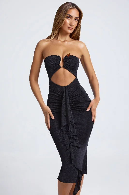 High - low midi dresses with geometric patterns for a modern party Hardware Detail Cut-Out Midaxi Dress in Black