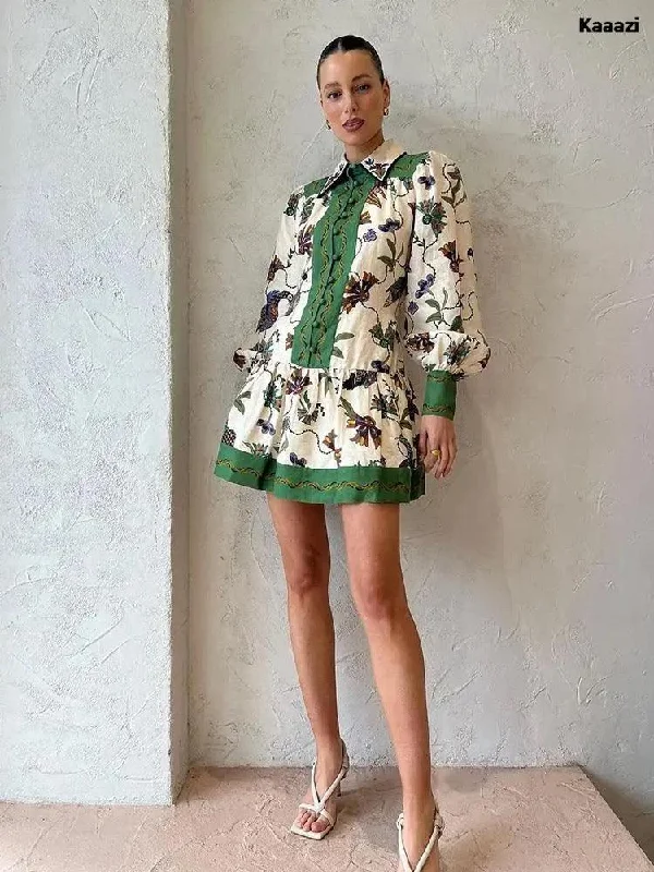 Midi dresses with pom - pom trims for a playful and festive look Jered Collared Summer Dress in Green