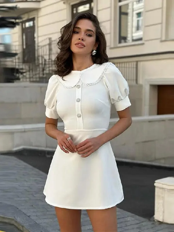 Midi dresses with fringe details for a fun and energetic style Suzie Doll Collar Statement Dress
