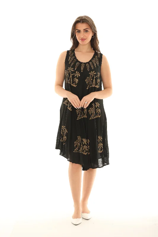 Midi dresses with pleated skirts for a timeless and elegant appeal Tropical Coconut Tree Print Midi Rayon Sundress