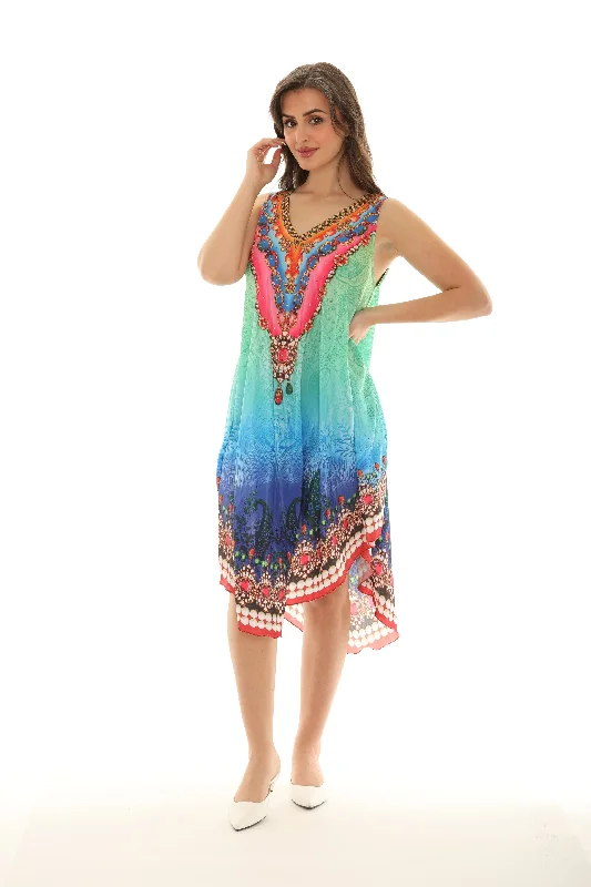 Sheath midi dresses with beaded embellishments for a formal occasion Boho Print V-Neck Mid Length Dress