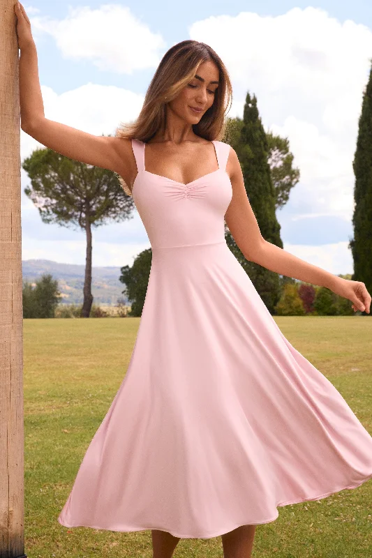 Midi dresses with abstract art prints for an artistic statement Sweetheart-Neck Ruched Midaxi Dress in Blush