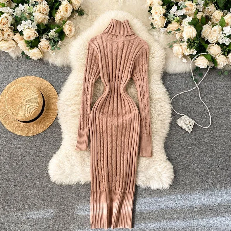 Midi dresses with side slits for a sexy and elegant appearance Macy Woolen Bodycon Dress