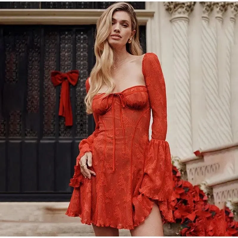 Satin mini dresses for a luxurious feel Becco Lace Dress with Bell Sleeves