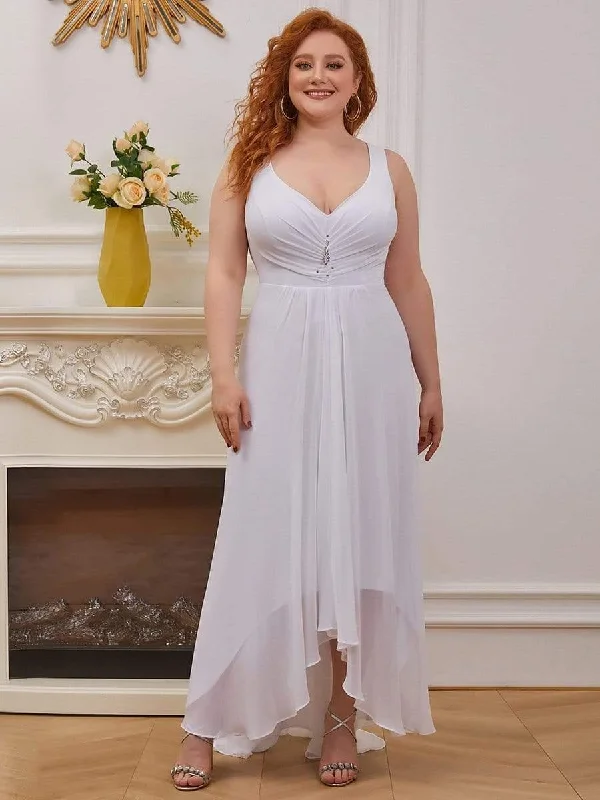 Midi dresses with polka dot prints for a playful summer outfit Plus Size Chiffon Formal V-Neck High-Low Cocktail Dress