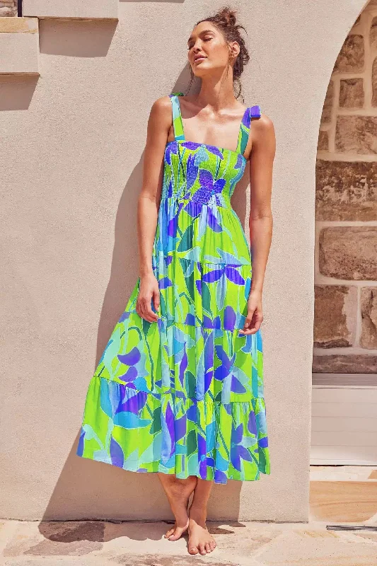 Midi dresses with patchwork patterns for a one - of - a - kind style Julia Summer Midi Dress in Green