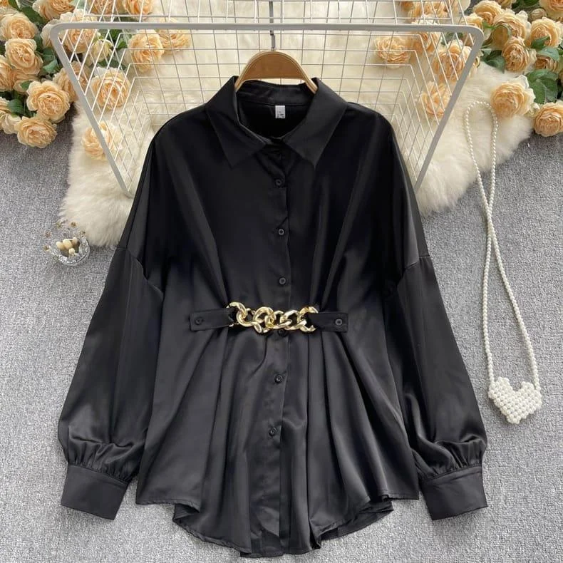 Mini dresses with off - the - shoulder styles Renata Satin Shirt Dress