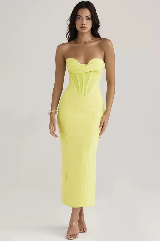 Midi dresses with mesh inserts for a trendy and breathable option Miranda Corset Midi Dress in Lime
