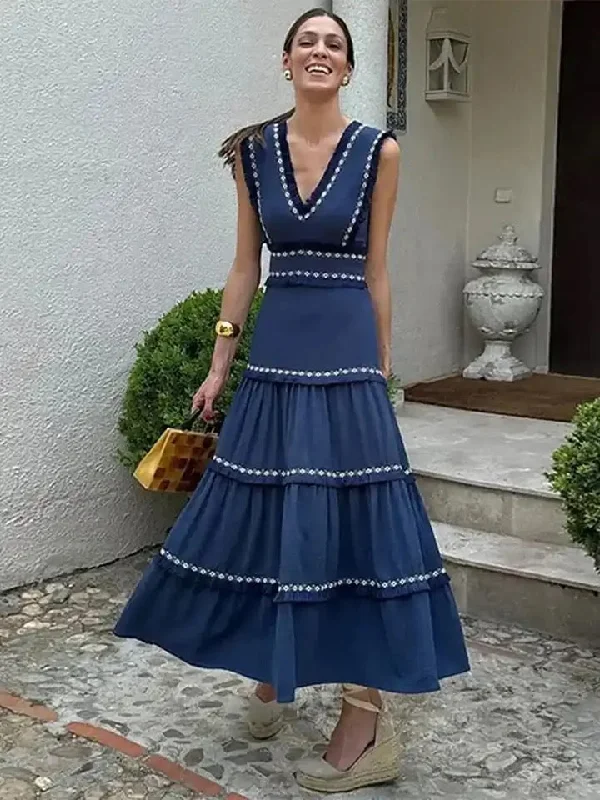 Midi dresses with bow accents for a sweet and charming look Rapunzel Cotton Summer Dress in Blue - Luxe Collection