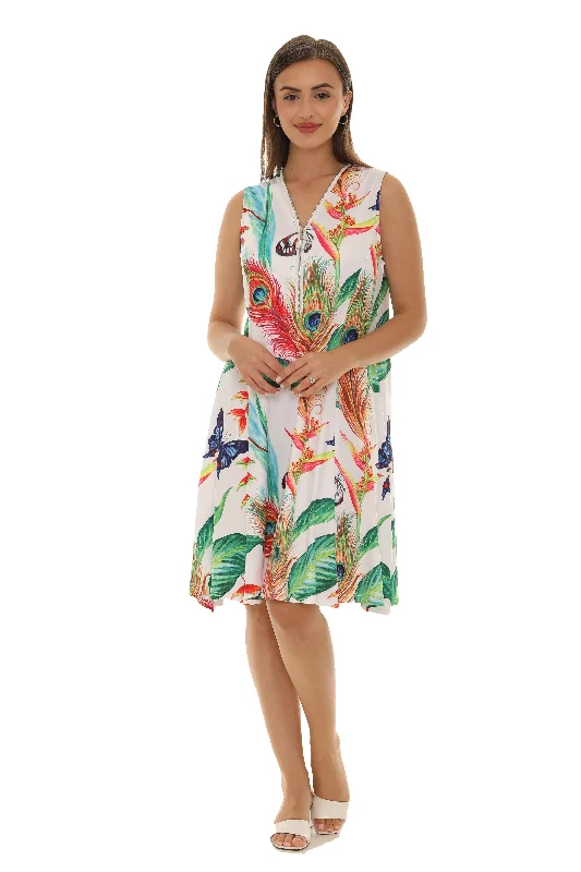 Strapless mini dresses for a beach vacation Butterfly & Feathers Sleeveless A-Line zipper Dress