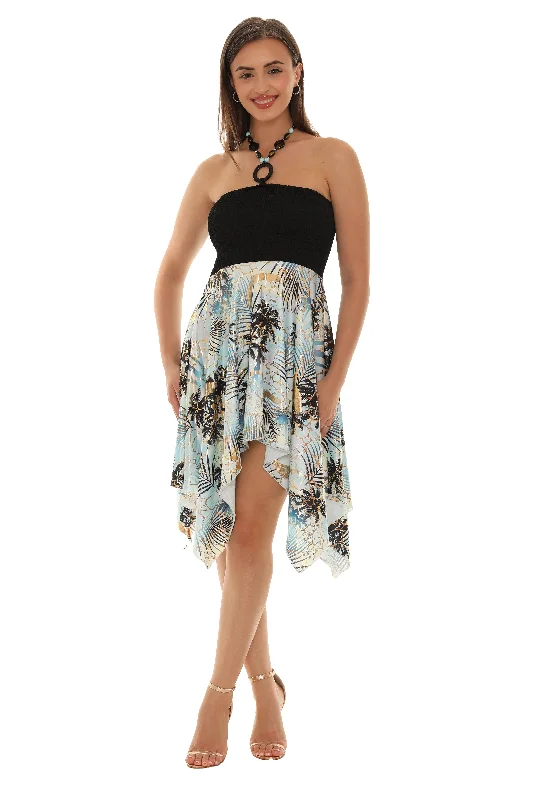 Linen mini dresses for a breathable summer option Palm Tree Print Halter Dress with String Tie