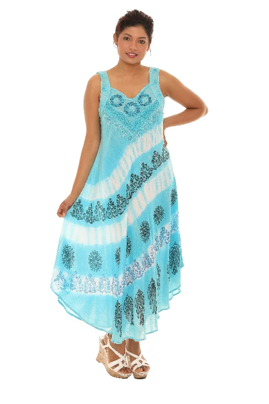 Midi dresses with animal prints for a bold and confident appearance Diagonal Stripes Tie Dye Sleeveless Long Sundress