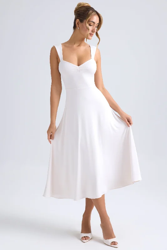 Wrap - style midi dresses in silk for a sophisticated office look Sweetheart-Neck Ruched Midaxi Dress in Ivory