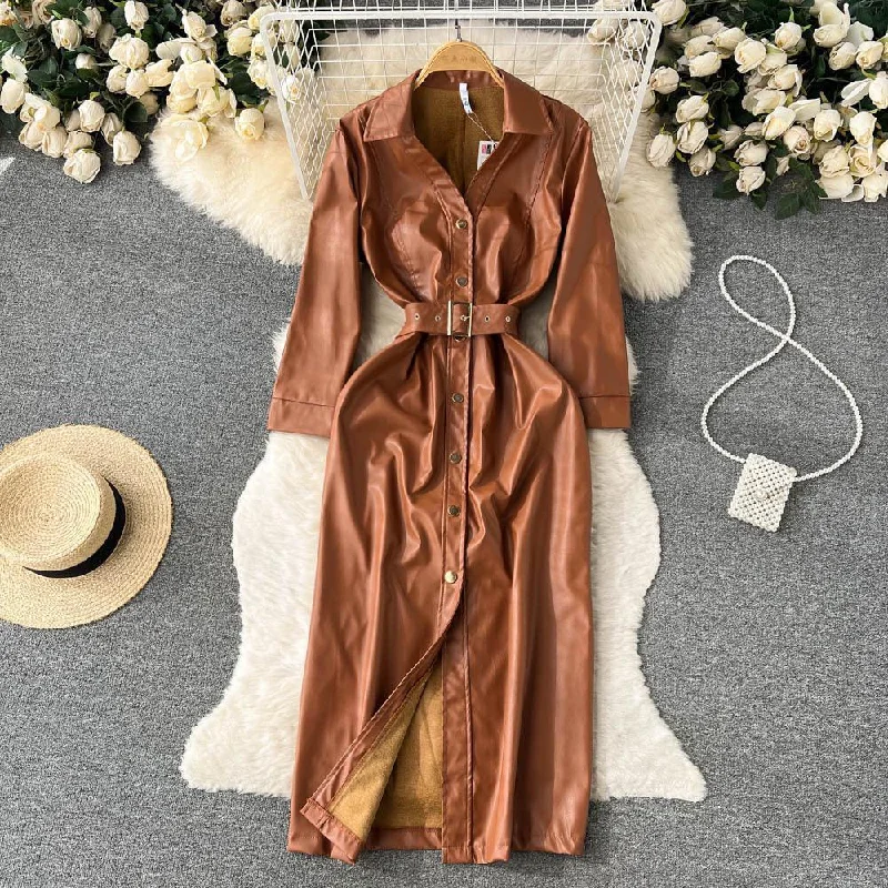 Midi dresses with ribbed textures for a unique and tactile appearance Fabian Leather Dress