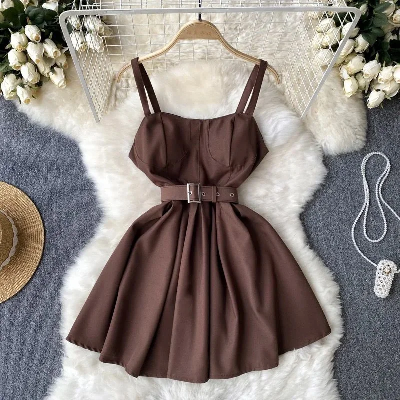 Linen mini dresses for a breathable summer option Elizabeth Brown skater dress with belt