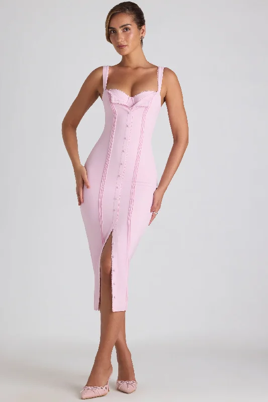 Midi dresses with abstract art prints for an artistic statement Button-Detail Midaxi Dress in Soft Pink