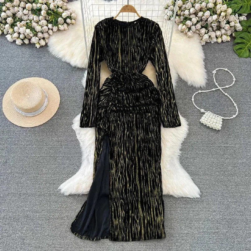 Midi dresses with patchwork patterns for a one - of - a - kind style Mastro Velour Winter Dress