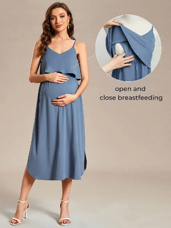 Midi dresses with button - front designs for a classic touch Airy Adjustable Spaghetti Straps Knee-Length A-Line Maternity Dress