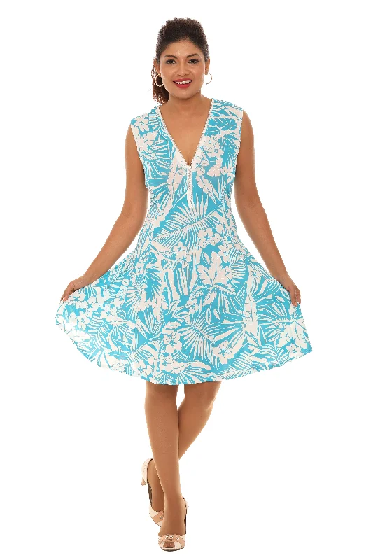 Satin mini dresses for a luxurious feel Tropical Floral Sleeveless A-Line zipper Dress-Wholesale