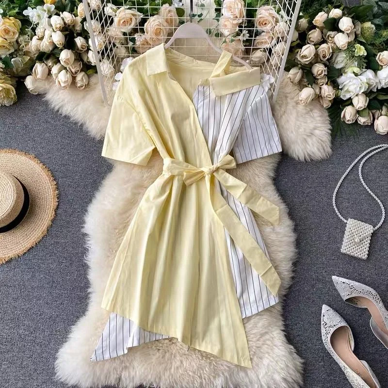 Mini dresses with cut - out details for a trendy look Two Tone Shirt Dress
