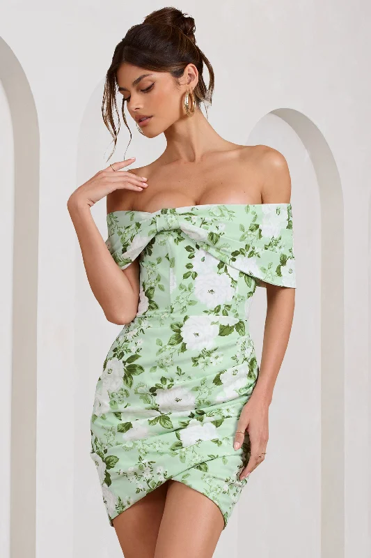 Mini dresses with criss - cross backs for a flirty look Snowdrop | White & Green Floral Print Wrap Mini Dress
