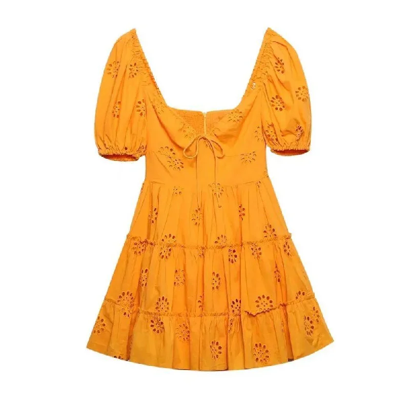 Mini dresses with pleated skirts for a classic look Jream Cotton Eyelet Mini Dress