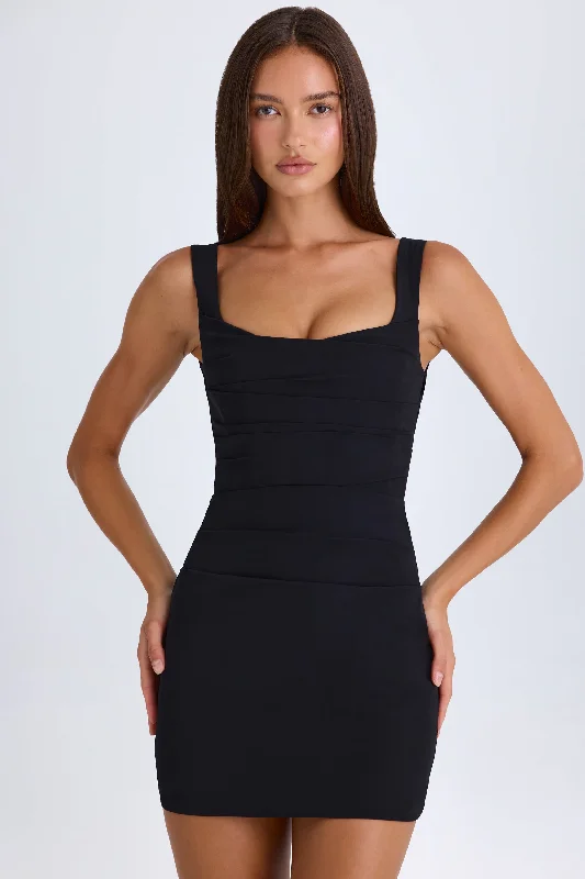 Plaid mini dresses for fall fashion Draped Corset Mini Dress in Black