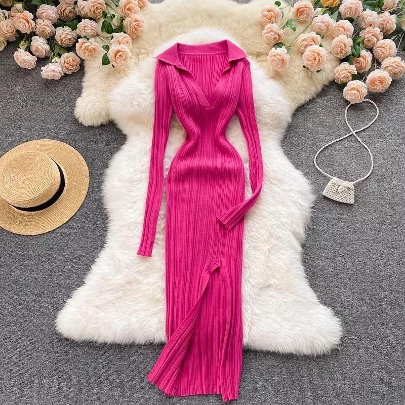 Midi dresses with side slits for a sexy and elegant appearance Anabelle Knit Dress