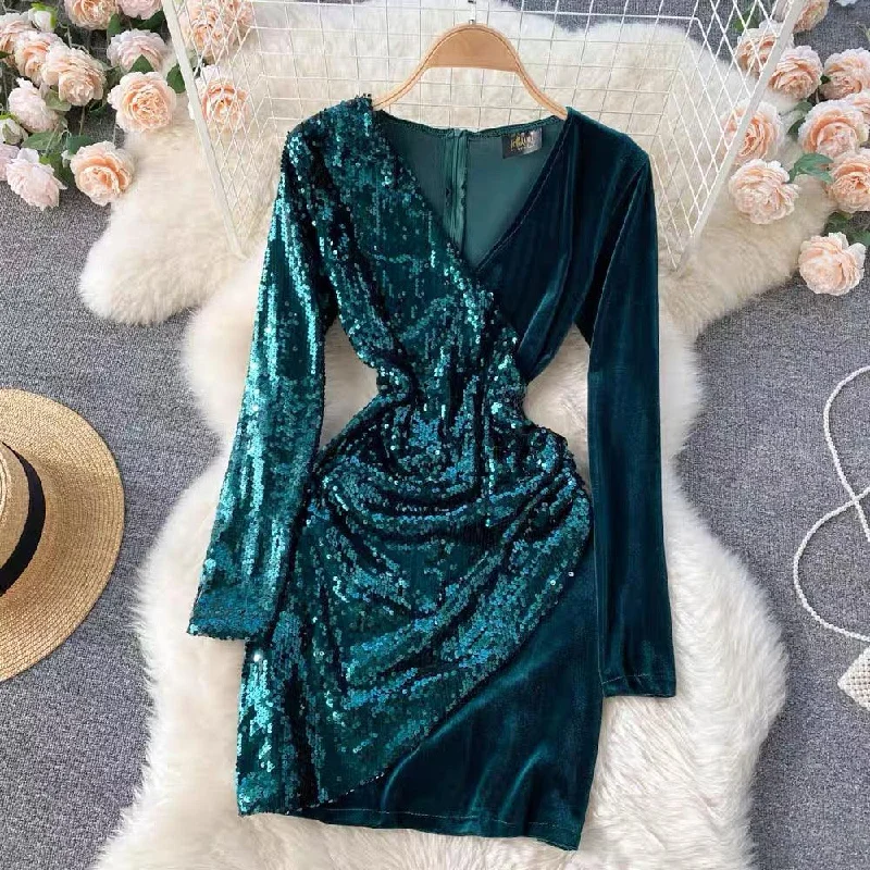 Denim mini dresses with distressed details Tinsel Sequined Dress