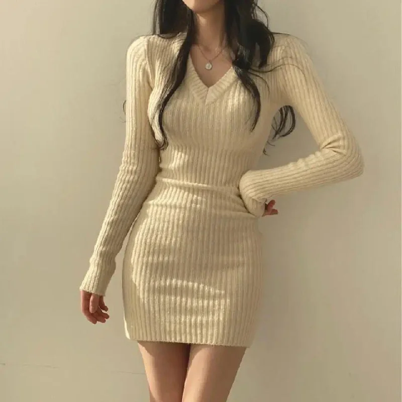 Midi dresses with ribbed textures for a unique and tactile appearance Helene Knitted Woolen Dress