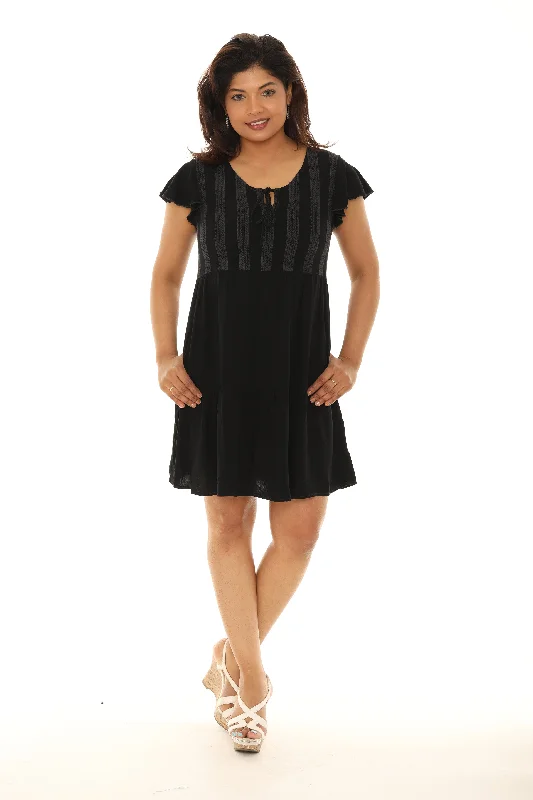 Mini dresses with criss - cross backs for a flirty look Tiered Dress With Short Sleeves